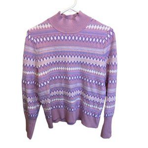 Aspen Mockneck Long Sleeve Lavender Fair Isle Print Cozy Sweater Size Large